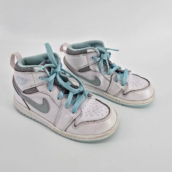 Nike Air Jordan 1 Retro 705324-106 High Top Pearl White Blue Toddler Unisex 10T - Picture 5 of 7
